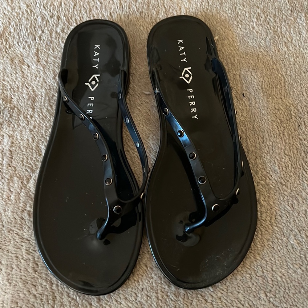 Black flip flops with rhinestones